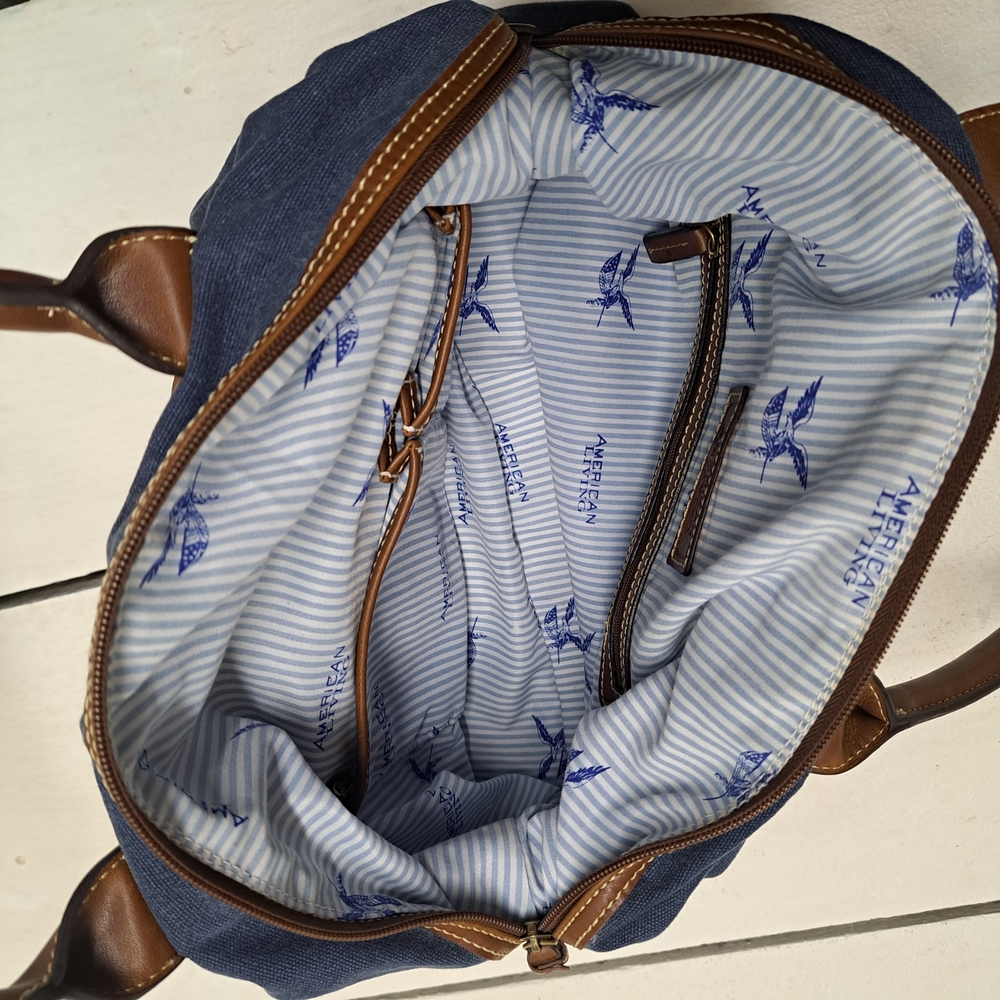 Vintage American Living Leather And Denim Purse - Picture 7 of 10